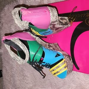 Women-Platform peep toe heels. Multi color